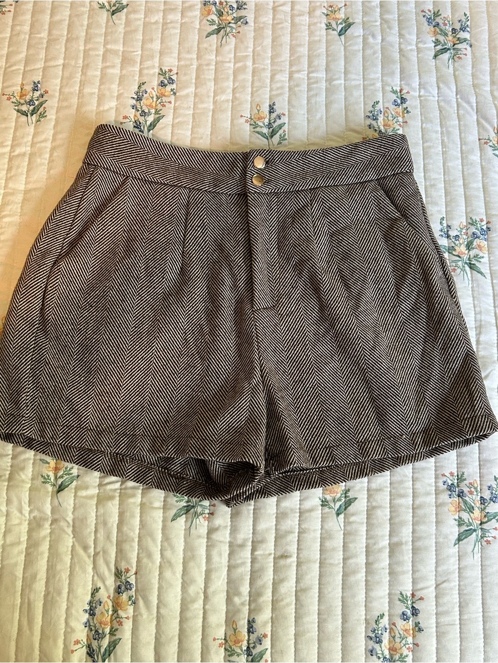 Cream and Brown Herringbone Women’s Shorts